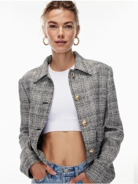 Babaton Black & Gray Tweed Boxy Cropped Jacket